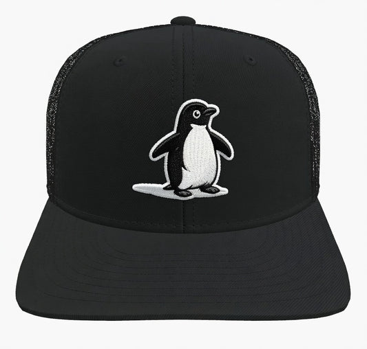 Embroidered Penguin Cap - Black Trucker